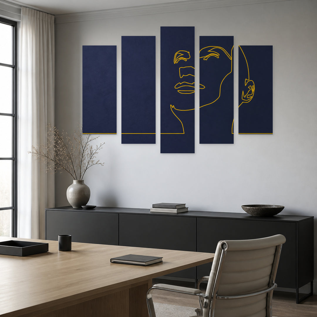 Silhouette of a Female Head Modern Composition — five-panel wall art in alternate frontal interior | 5wallart 55201 M4