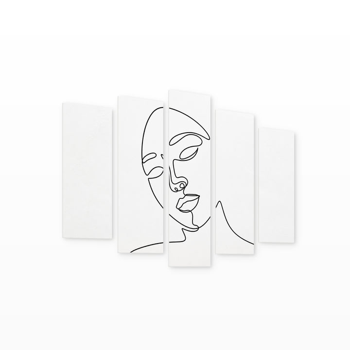 Abstract Face with Geometric Rhythm — five-panel wall art on white background in perspective | 5wallart 55202 M1