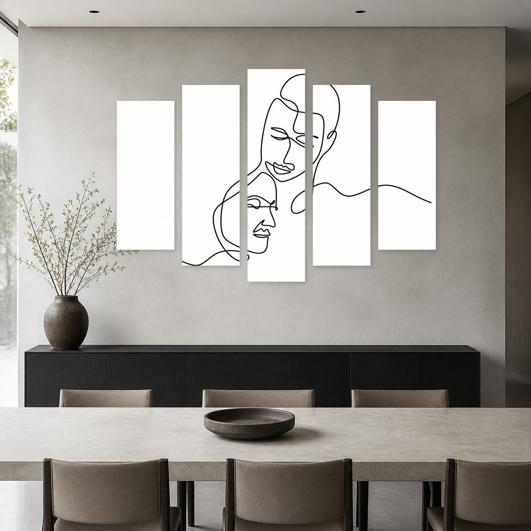Continuous Line Portrait Modern Composition — five-panel wall art in frontal interior | 5wallart 55204 M3