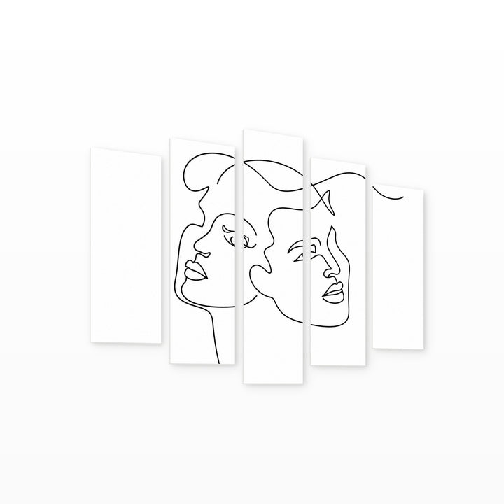 Loving Abstract Faces with Geometric Rhythm — five-panel wall art on white background in perspective | 5wallart 55205 M1