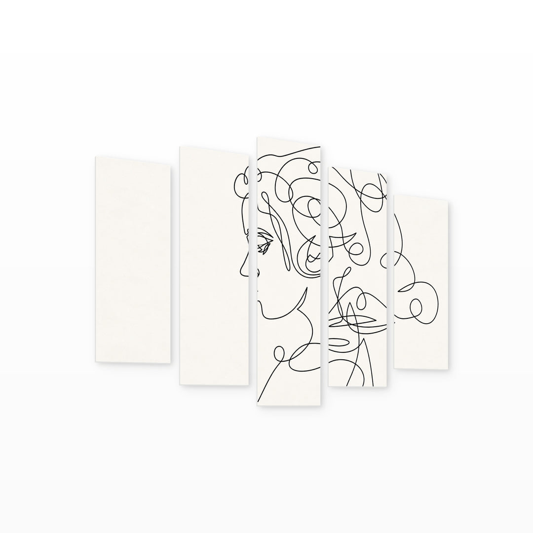 Abstract Illustration of a Woman Modern Composition — five-panel wall art on white background in perspective | 5wallart 55206 M1
