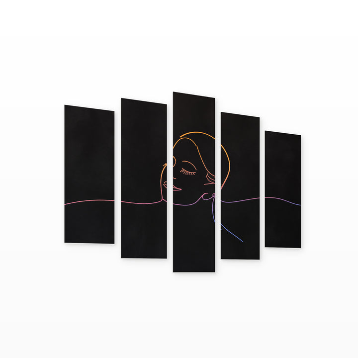 Abstract Drawing of a Face in Vivid Color — five-panel wall art on white background in perspective | 5wallart 55207 M1