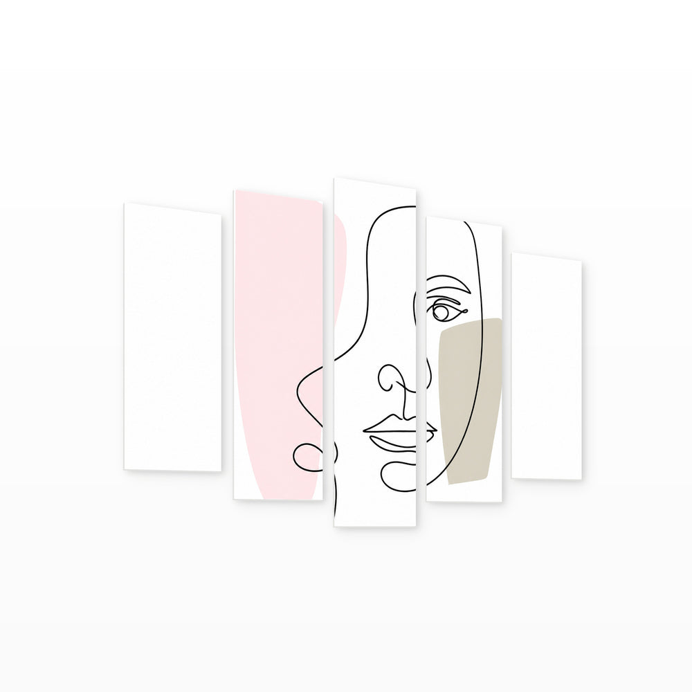 A Female Face with Dreamlike Atmosphere — five-panel wall art on white background in perspective | 5wallart 55208 M1