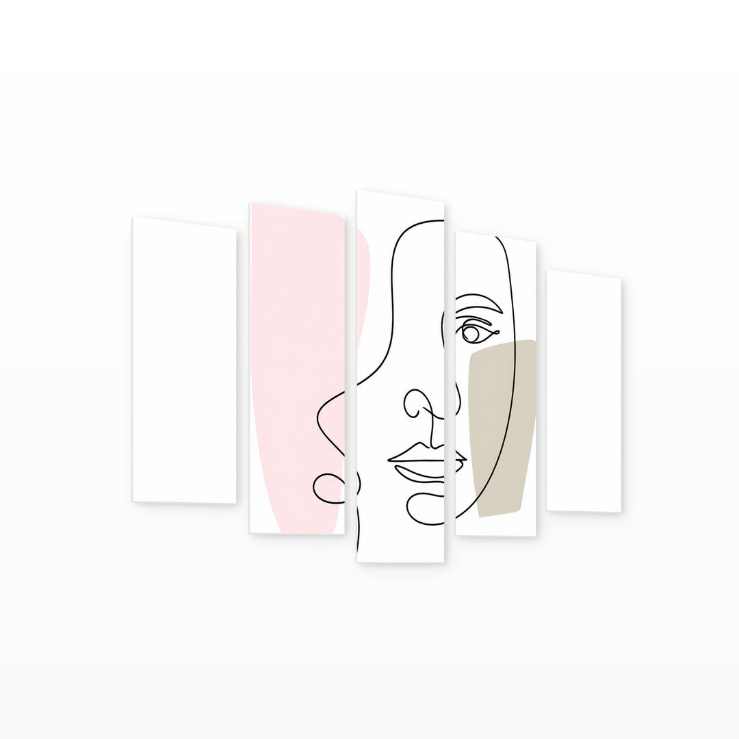 A Female Face with Dreamlike Atmosphere — five-panel wall art on white background in perspective | 5wallart 55208 M1