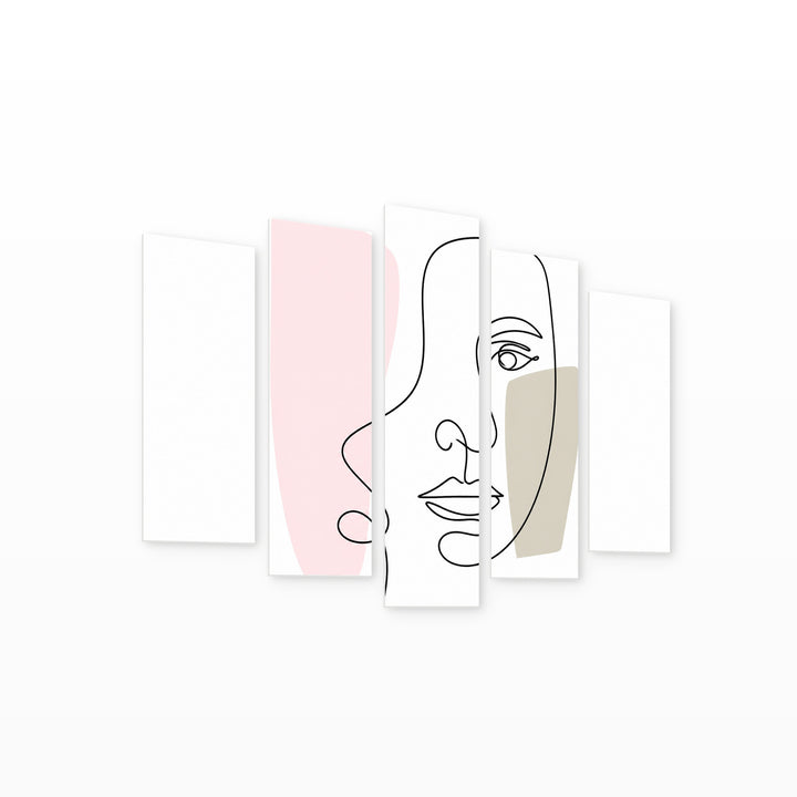 A Female Face with Dreamlike Atmosphere — five-panel wall art on white background in perspective | 5wallart 55208 M1