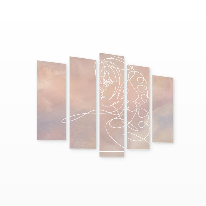 A Woman in Soft Pastels — five-panel wall art on white background in perspective | 5wallart 55209 M1