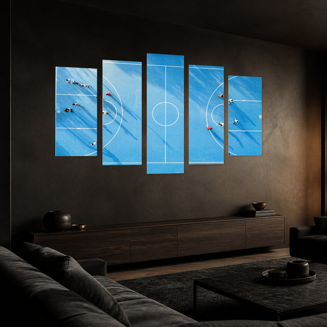 Soccer Field in Serene Light — five-panel wall art in perspective interior | 5wallart 55215 M2