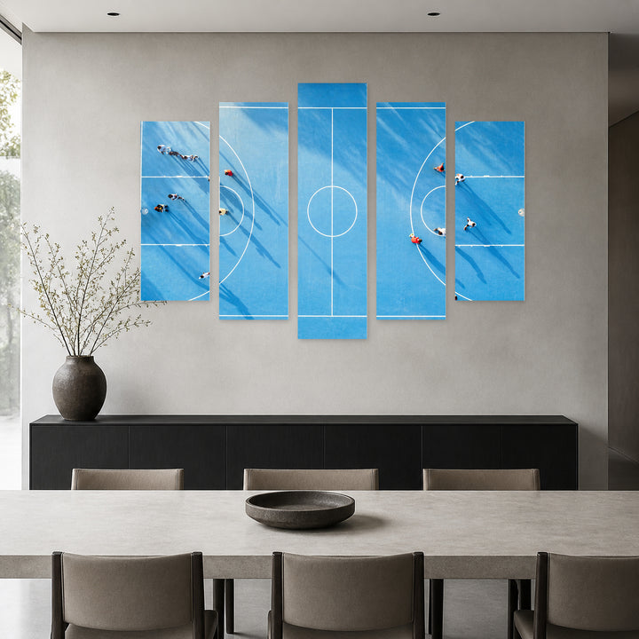 Soccer Field in Serene Light — five-panel wall art in alternate frontal interior | 5wallart 55215 M4