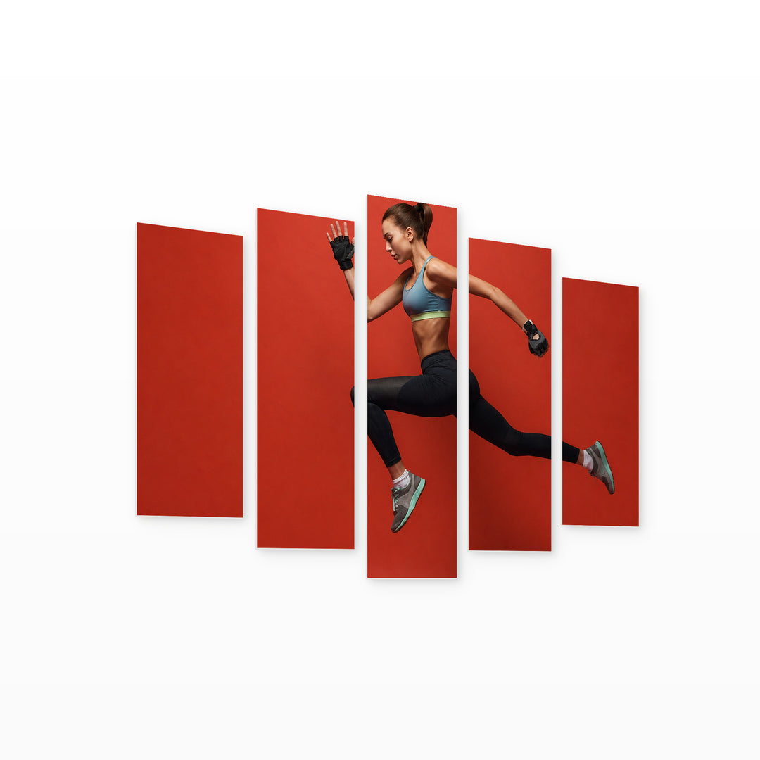 Flying Jump in Vivid Color — five-panel wall art on white background in perspective | 5wallart 55216 M1