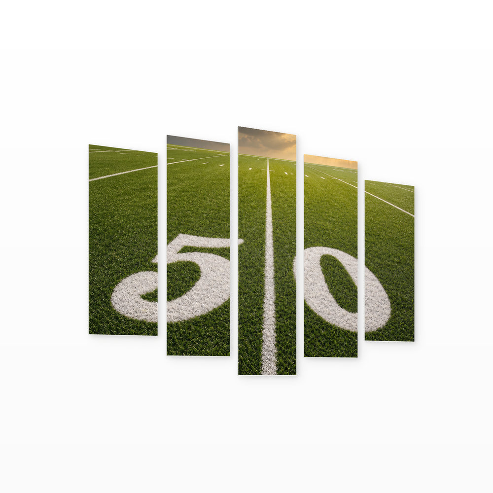 American Football with Dramatic Contrast — five-panel wall art on white background in perspective | 5wallart 55218 M1