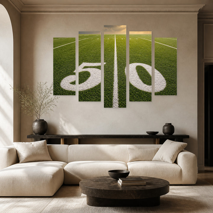 American Football with Dramatic Contrast — five-panel wall art in alternate frontal interior | 5wallart 55218 M4
