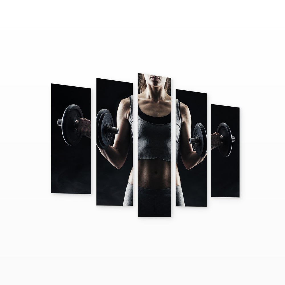 Active Sport with Dramatic Contrast — five-panel wall art on white background in perspective | 5wallart 55220 M1