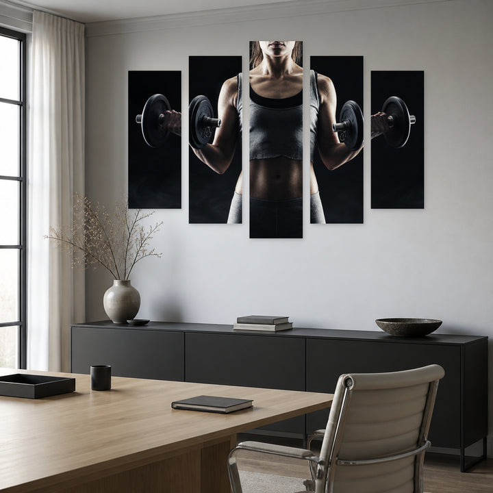 Active Sport with Dramatic Contrast — five-panel wall art in frontal interior | 5wallart 55220 M3