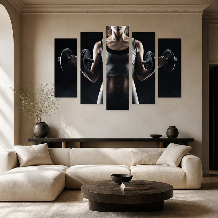 Active Sport with Dramatic Contrast — five-panel wall art in alternate frontal interior | 5wallart 55220 M4