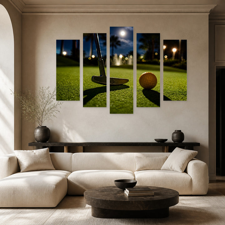 Mini Golf at Night — five-panel wall art in frontal interior | 5wallart 55221 M3