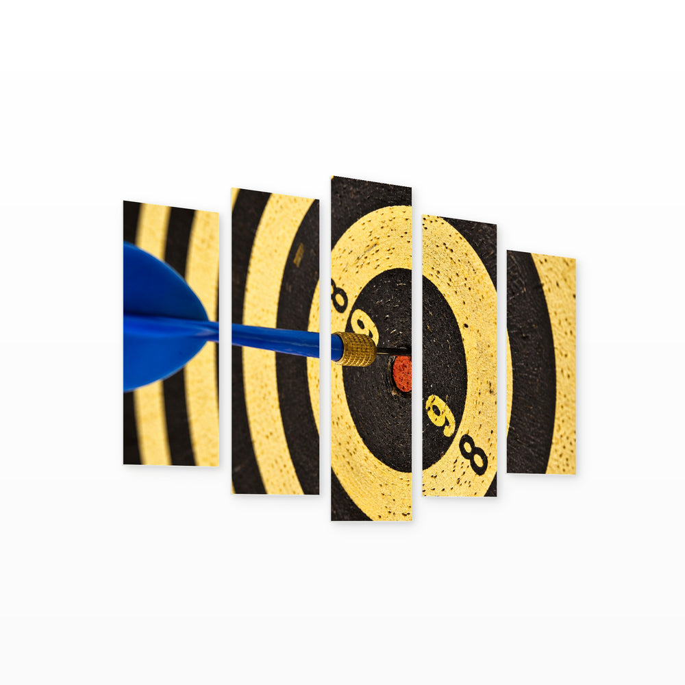 Target and Arrow with Geometric Rhythm — five-panel wall art on white background in perspective | 5wallart 55222 M1