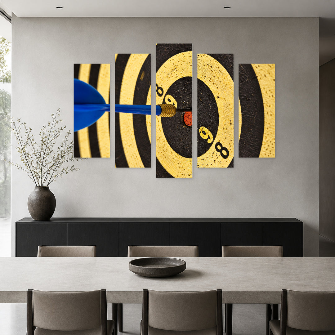 Target and Arrow with Geometric Rhythm — five-panel wall art in frontal interior | 5wallart 55222 M3