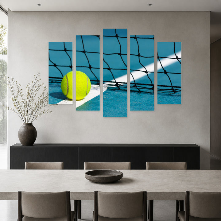 Tennis Ball on Court with Dramatic Contrast — five-panel wall art in frontal interior | 5wallart 55224 M3
