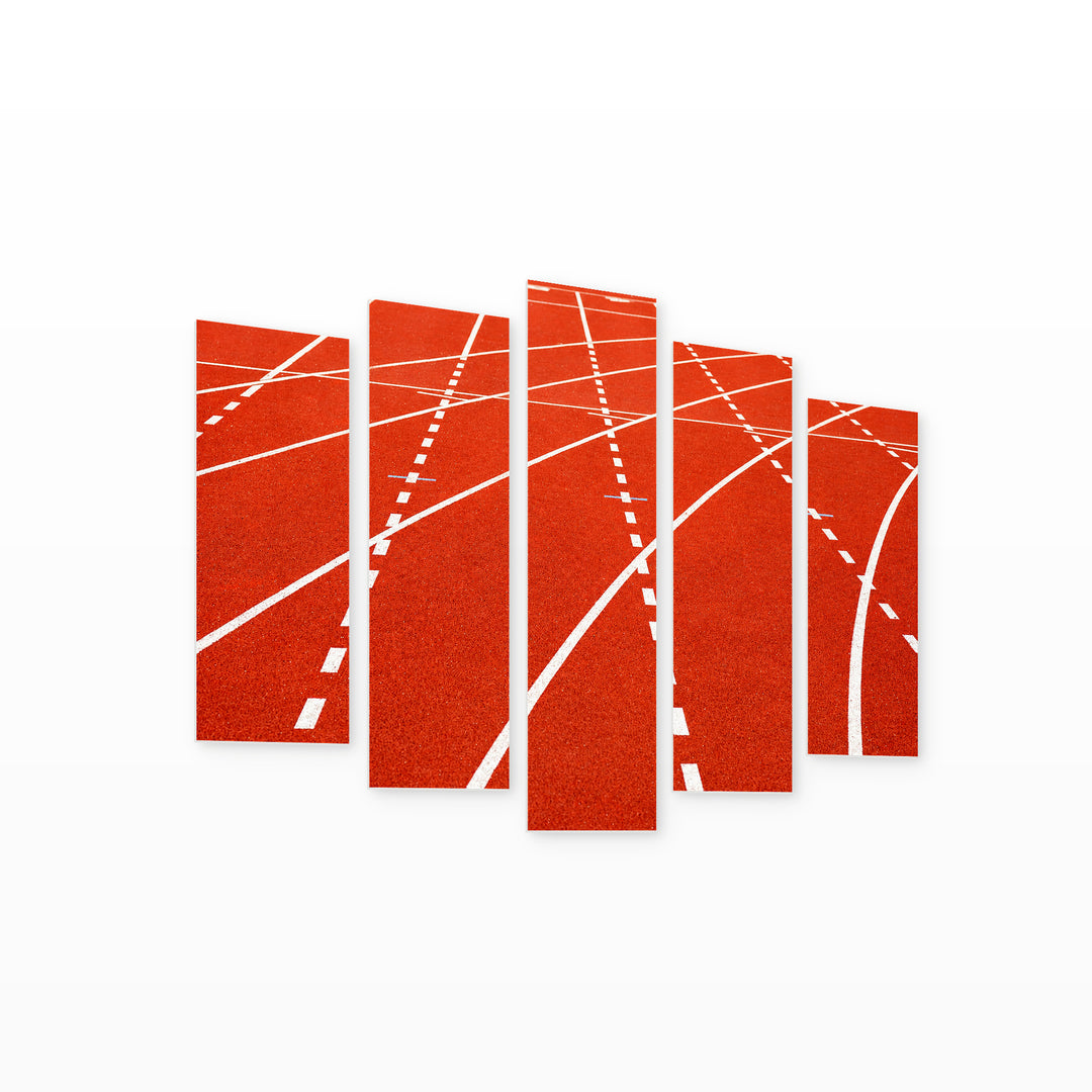 Retro Running Track in Vivid Color — five-panel wall art on white background in perspective | 5wallart 55225 M1