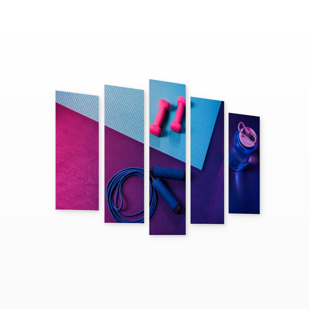 Fitness at Night — five-panel wall art on white background in perspective | 5wallart 55227 M1