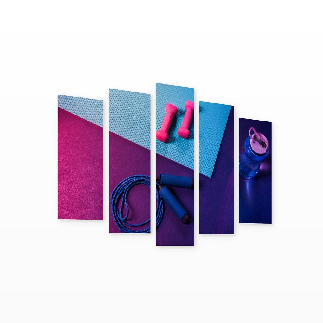 Fitness at Night — five-panel wall art on white background in perspective | 5wallart 55227 M1