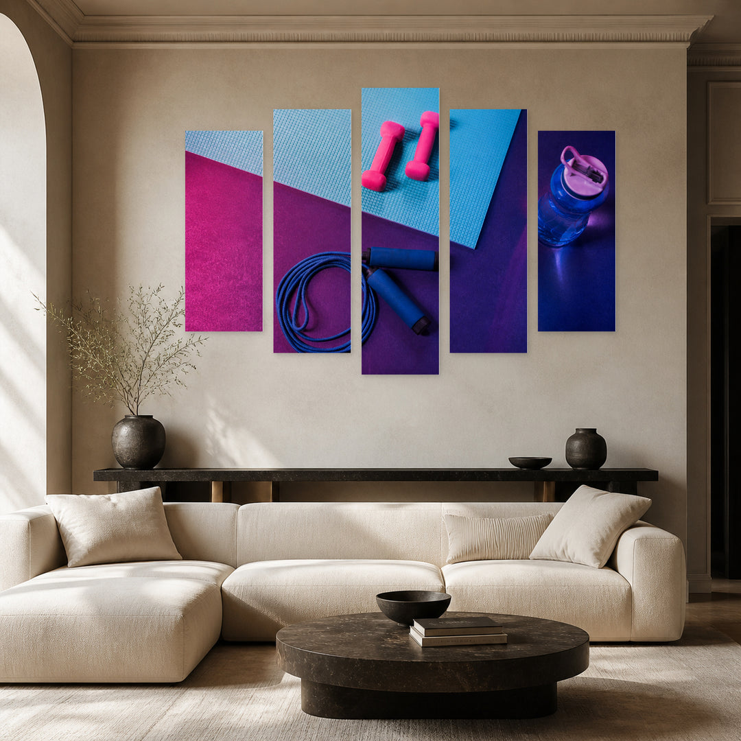 Fitness at Night — five-panel wall art in frontal interior | 5wallart 55227 M3