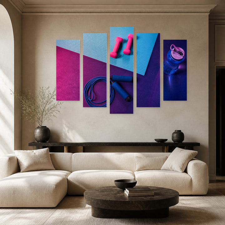 Fitness at Night — five-panel wall art in frontal interior | 5wallart 55227 M3