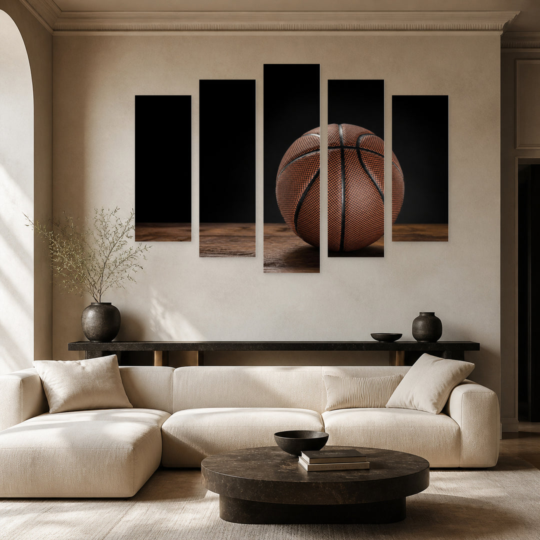 Basketball Motion Study — five-panel wall art in alternate frontal interior | 5wallart 55228 M4