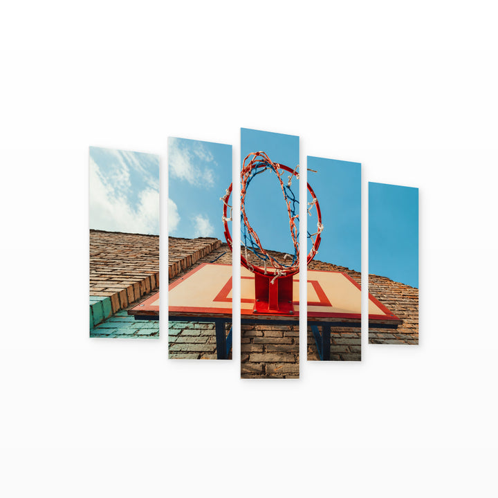 Basketball Hoop in Vivid Color — five-panel wall art on white background in perspective | 5wallart 55230 M1