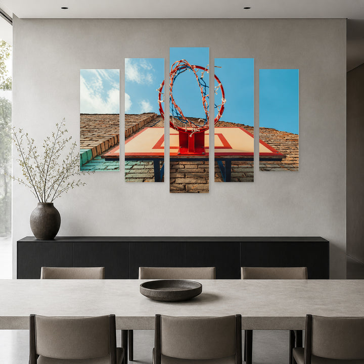 Basketball Hoop in Vivid Color — five-panel wall art in frontal interior | 5wallart 55230 M3