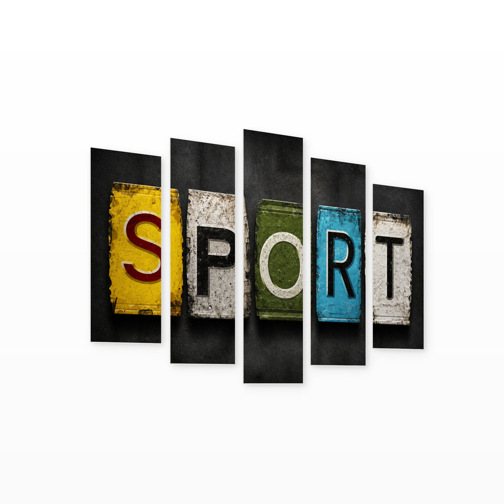 Sports Backboard with Geometric Rhythm — five-panel wall art on white background in perspective | 5wallart 55231 M1