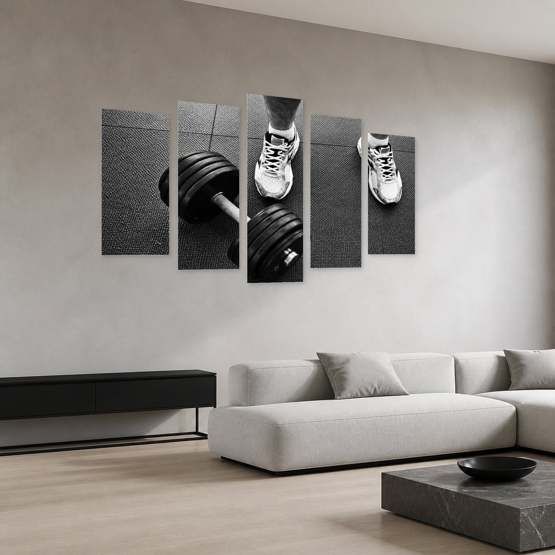 Motivation with Geometric Rhythm — five-panel wall art in perspective interior | 5wallart 55232 M2