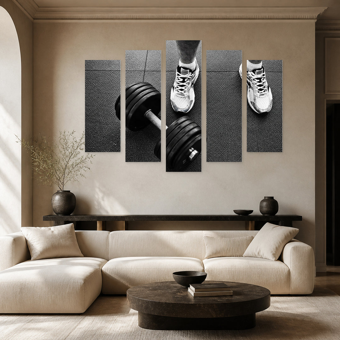 Motivation with Geometric Rhythm — five-panel wall art in alternate frontal interior | 5wallart 55232 M4
