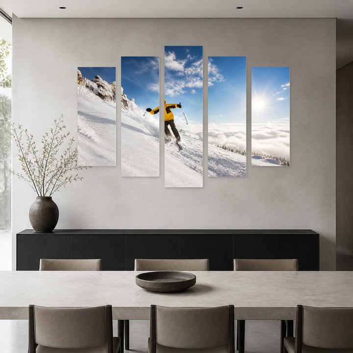 Skier in Motion in Winter — five-panel wall art in frontal interior | 5wallart 55236 M3