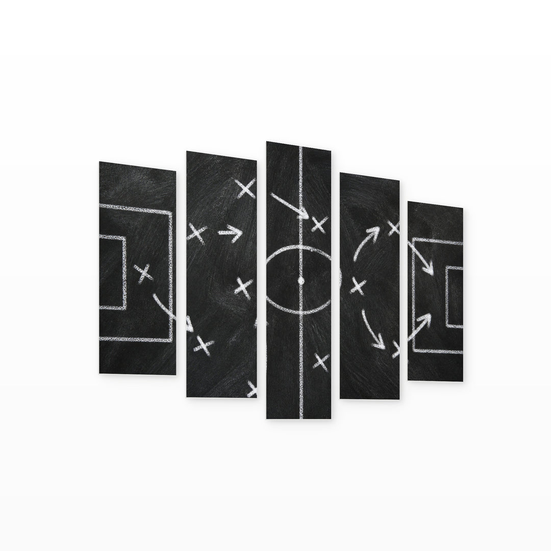 Football Strategy Diagram in Vivid Color — five-panel wall art on white background in perspective | 5wallart 55237 M1