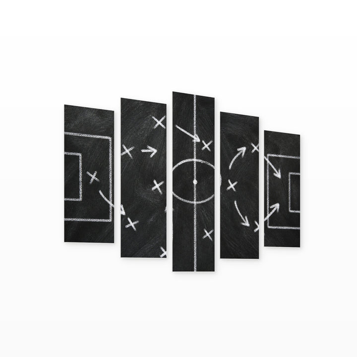 Football Strategy Diagram in Vivid Color — five-panel wall art on white background in perspective | 5wallart 55237 M1