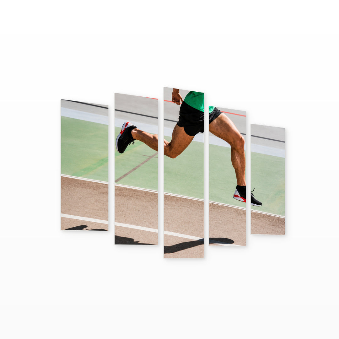 Athlete at the Stadium in Vivid Color — five-panel wall art on white background in perspective | 5wallart 55238 M1