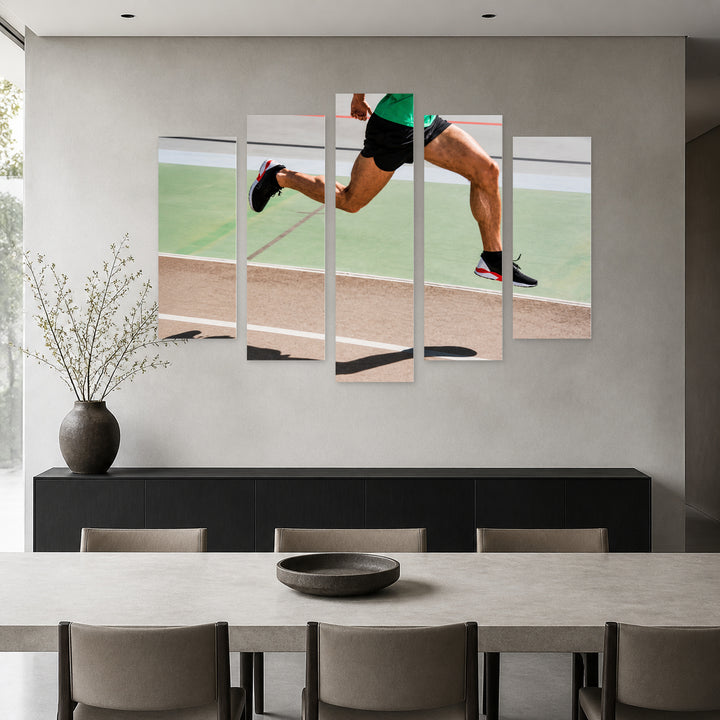 Athlete at the Stadium in Vivid Color — five-panel wall art in frontal interior | 5wallart 55238 M3