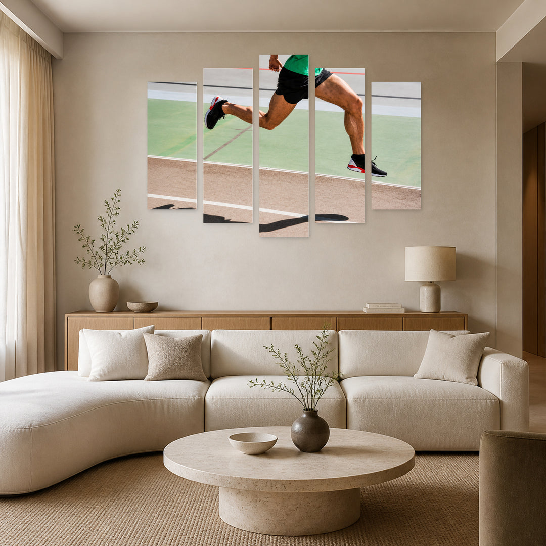 Athlete at the Stadium in Vivid Color — five-panel wall art in alternate frontal interior | 5wallart 55238 M4