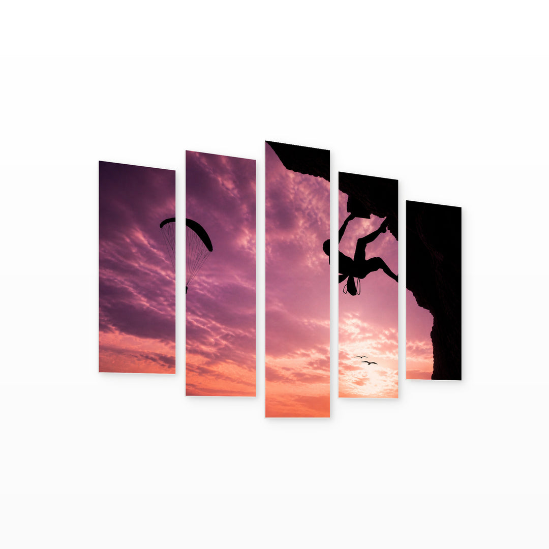 Extreme Sports with Dramatic Contrast — five-panel wall art on white background in perspective | 5wallart 55239 M1