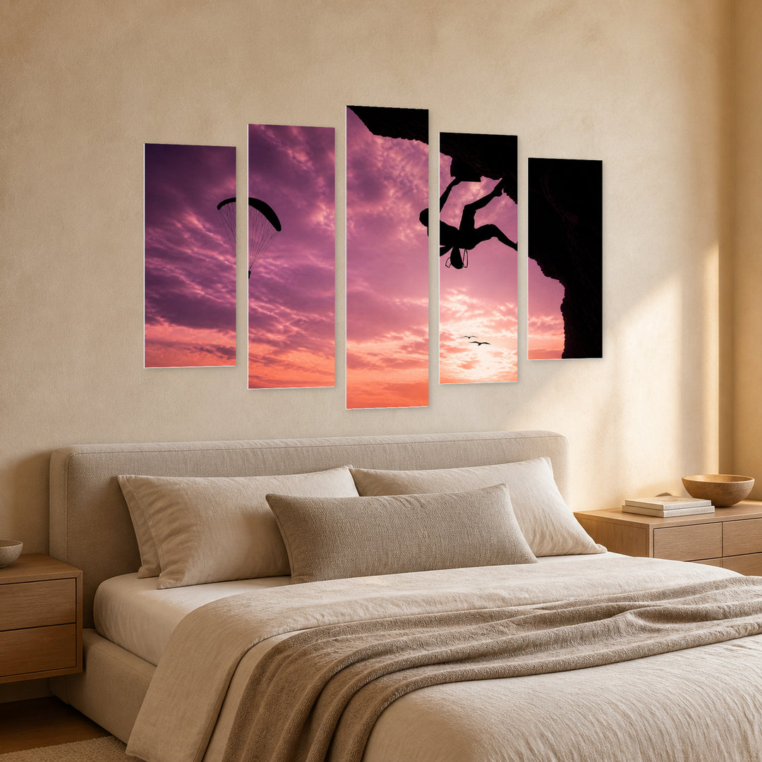 Extreme Sports with Dramatic Contrast — five-panel wall art in perspective interior | 5wallart 55239 M2