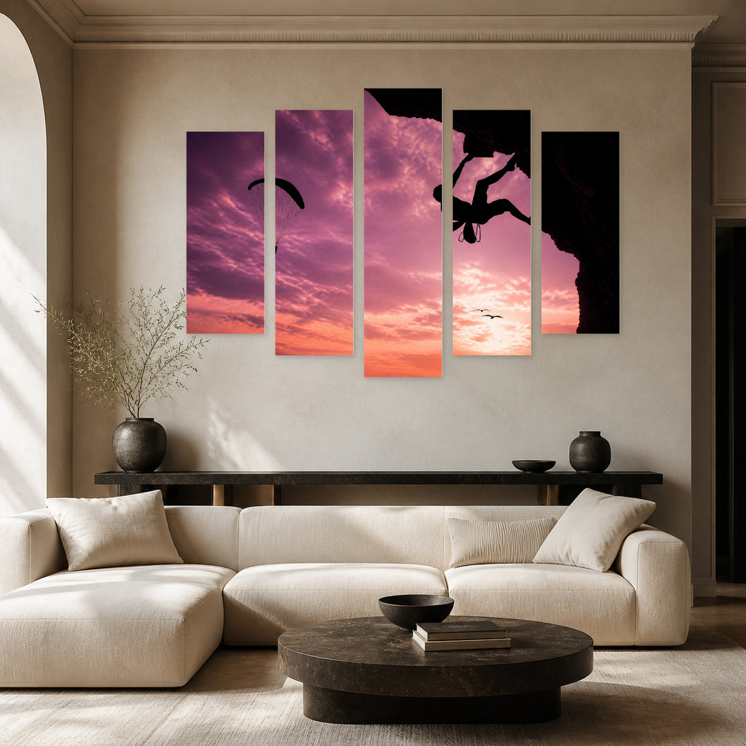 Extreme Sports with Dramatic Contrast — five-panel wall art in frontal interior | 5wallart 55239 M3