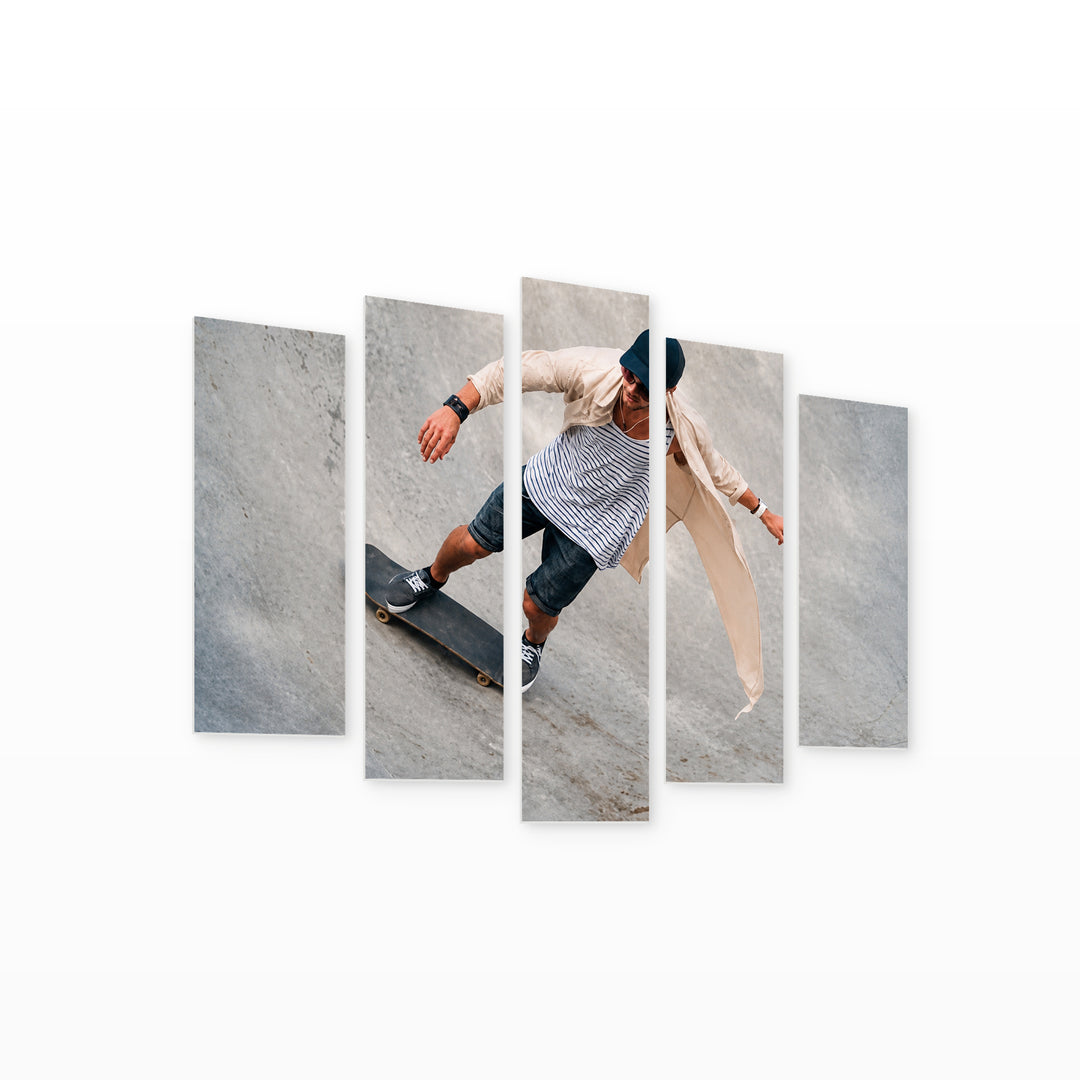 Skateboarder on Ramp in Vivid Color — five-panel wall art on white background in perspective | 5wallart 55240 M1