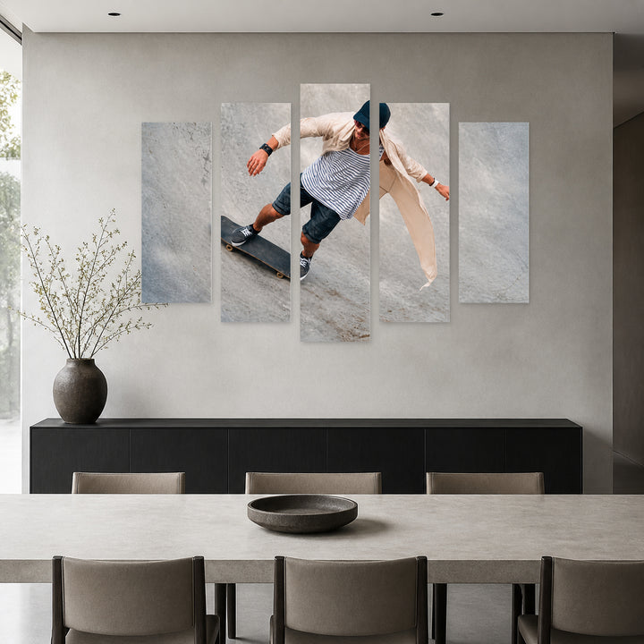 Skateboarder on Ramp in Vivid Color — five-panel wall art in frontal interior | 5wallart 55240 M3
