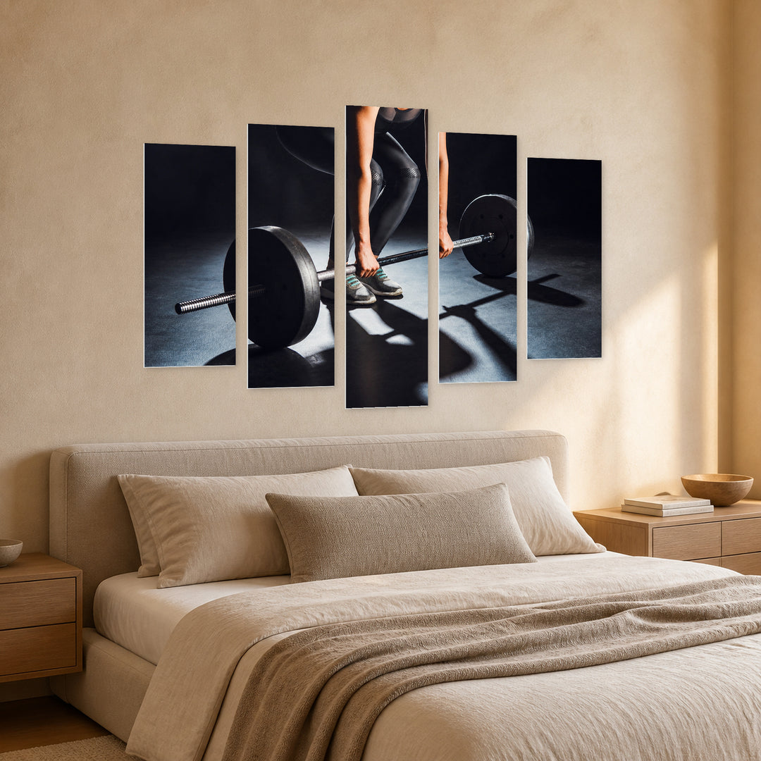 Weightlifter in Vivid Color — five-panel wall art in perspective interior | 5wallart 55241 M2