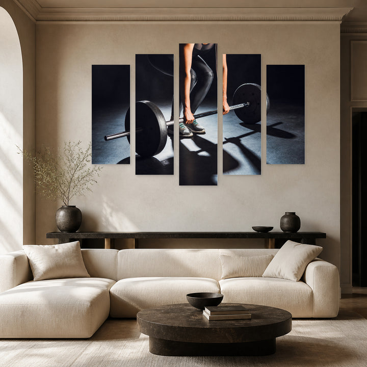 Weightlifter in Vivid Color — five-panel wall art in frontal interior | 5wallart 55241 M3
