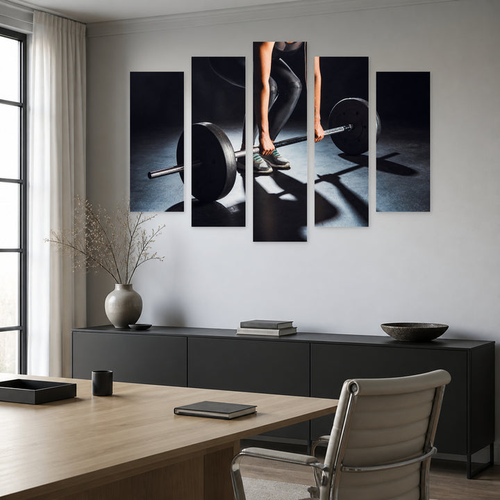 Weightlifter in Vivid Color — five-panel wall art in alternate frontal interior | 5wallart 55241 M4