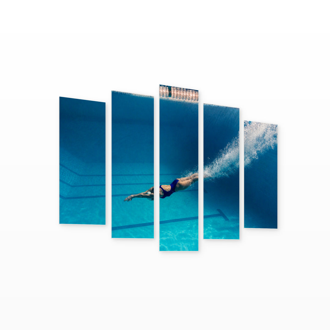 Diving Into Pool Motion Study — five-panel wall art on white background in perspective | 5wallart 55242 M1