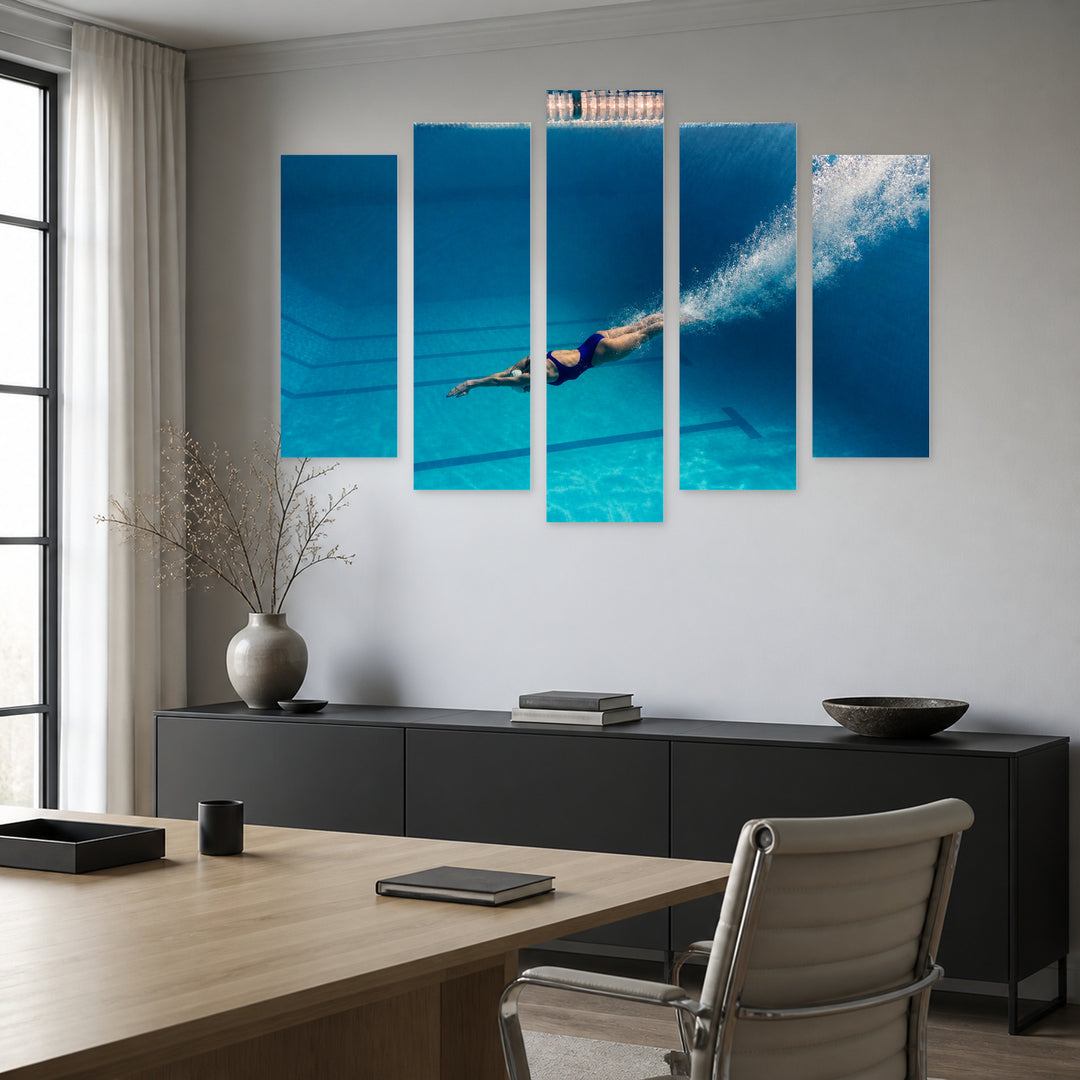 Diving Into Pool Motion Study — five-panel wall art in frontal interior | 5wallart 55242 M3