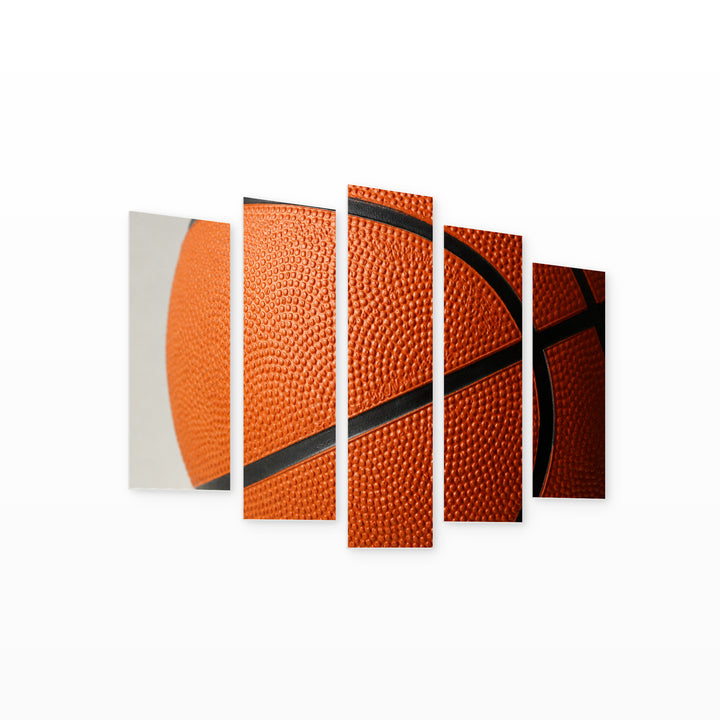 Basketball with Geometric Rhythm — five-panel wall art on white background in perspective | 5wallart 55244 M1
